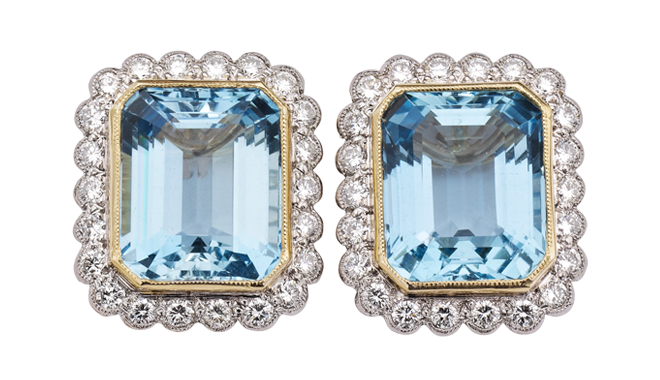 DB614 | 18ct Gold. Aquamarine & Diamond set Earrings (A: 20.94cts, D: 1.81cts)