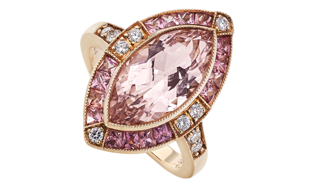 DS552 | 18ct Rose Gold. A Morganite, Pink Sapphire & Diamond set Ring (M: 3.59cts, S: 1.13cts, D: 0.22ct)