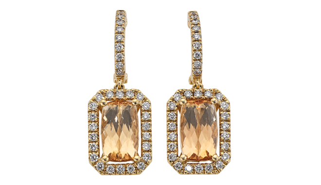 DT167 | 18ct Yellow Gold. Imperial Topaz & Diamond set Earrings (T: 4.99cts, D: 0.68ct)