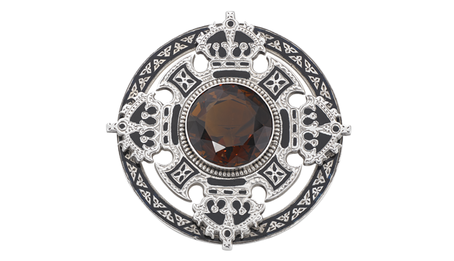 VSS461 | c.1880. Silver. A Plaid Brooch set with a Sherry Quartz & Enamels